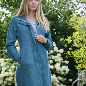 Alpaka Hoody Damen long in petrol