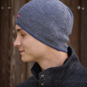 Alpaka Wendemütze in blau und grau