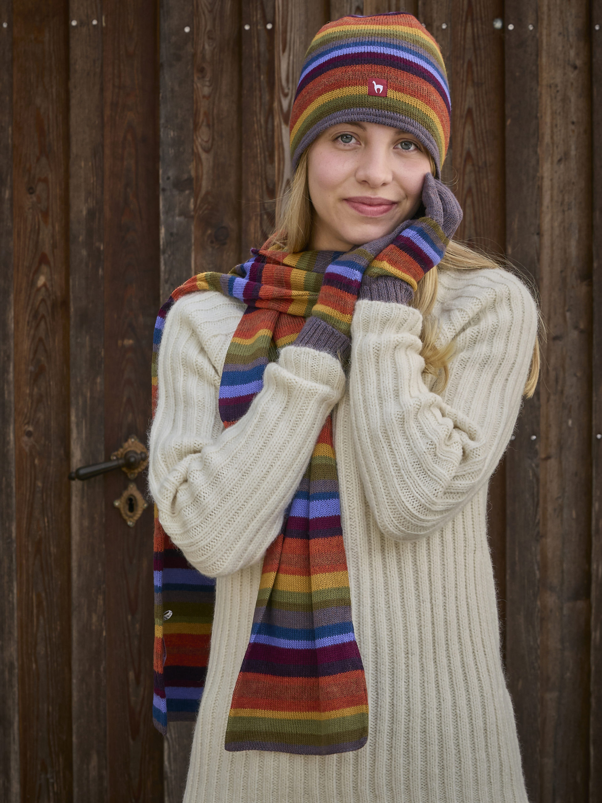 Alpaka Mütze, Handschuhe und Schal Arco Iris