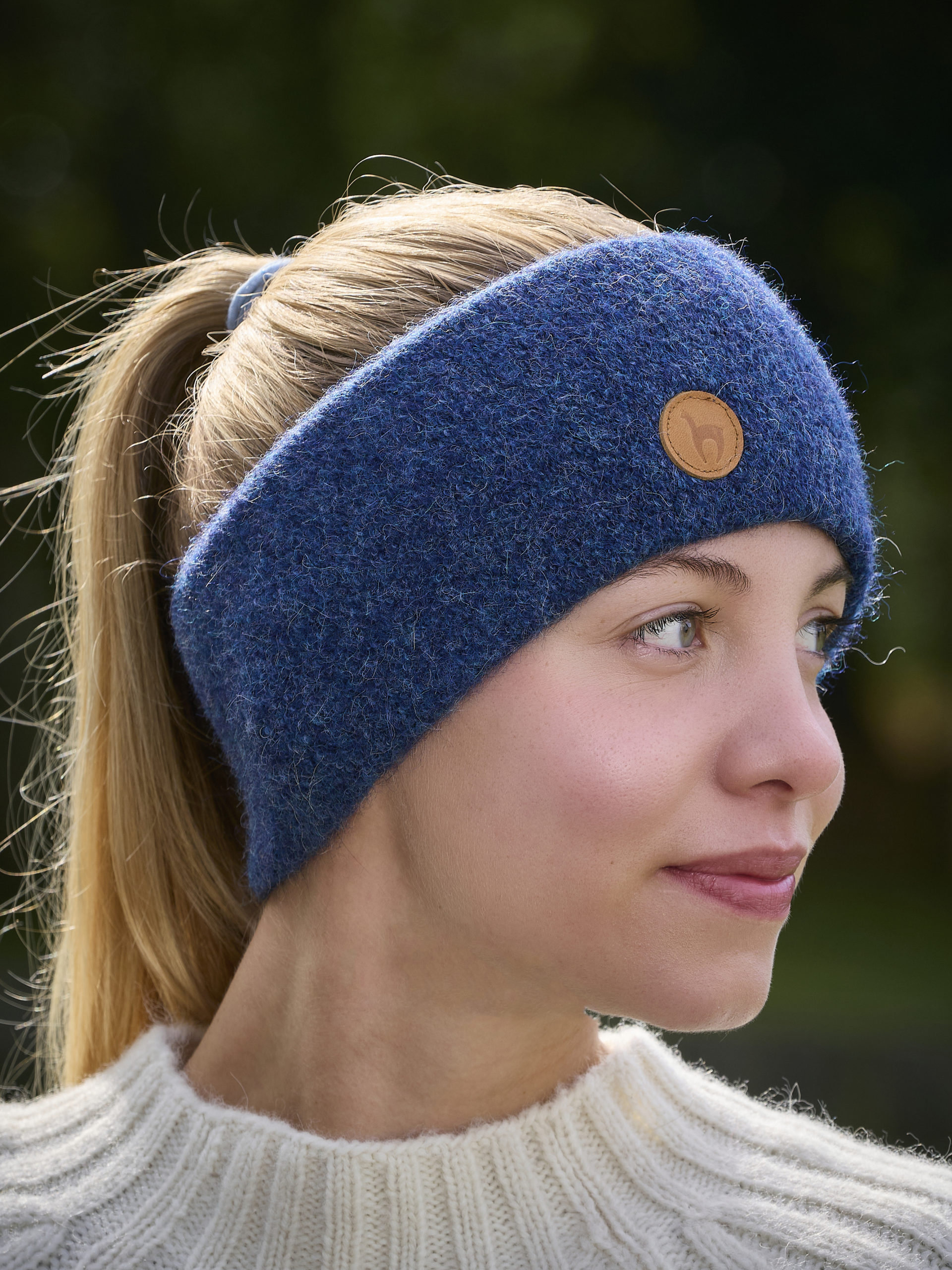 Stirnband stretch aus Alpaka in blau