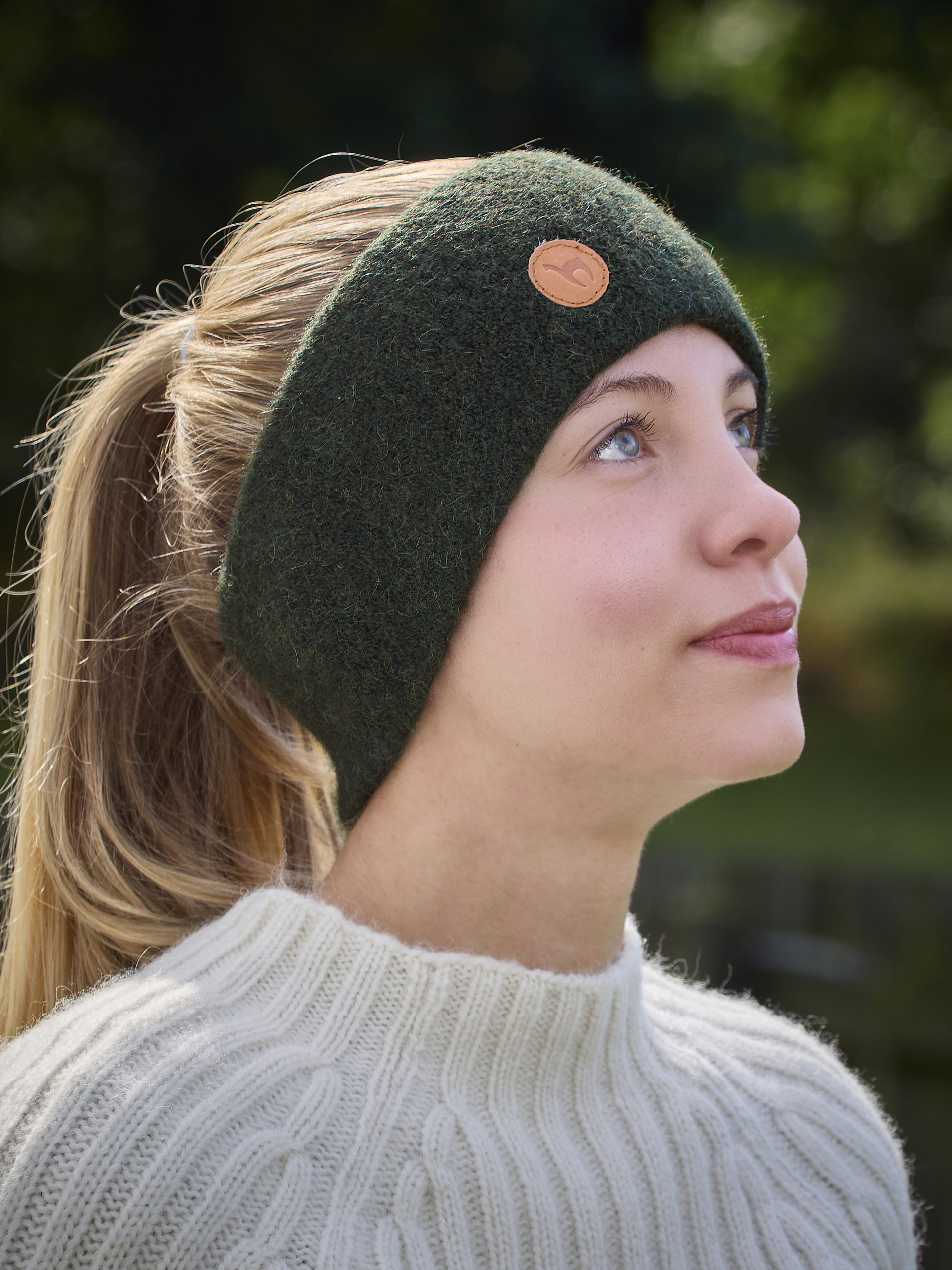 Stirnband stretch aus Alpaka in tannengrün