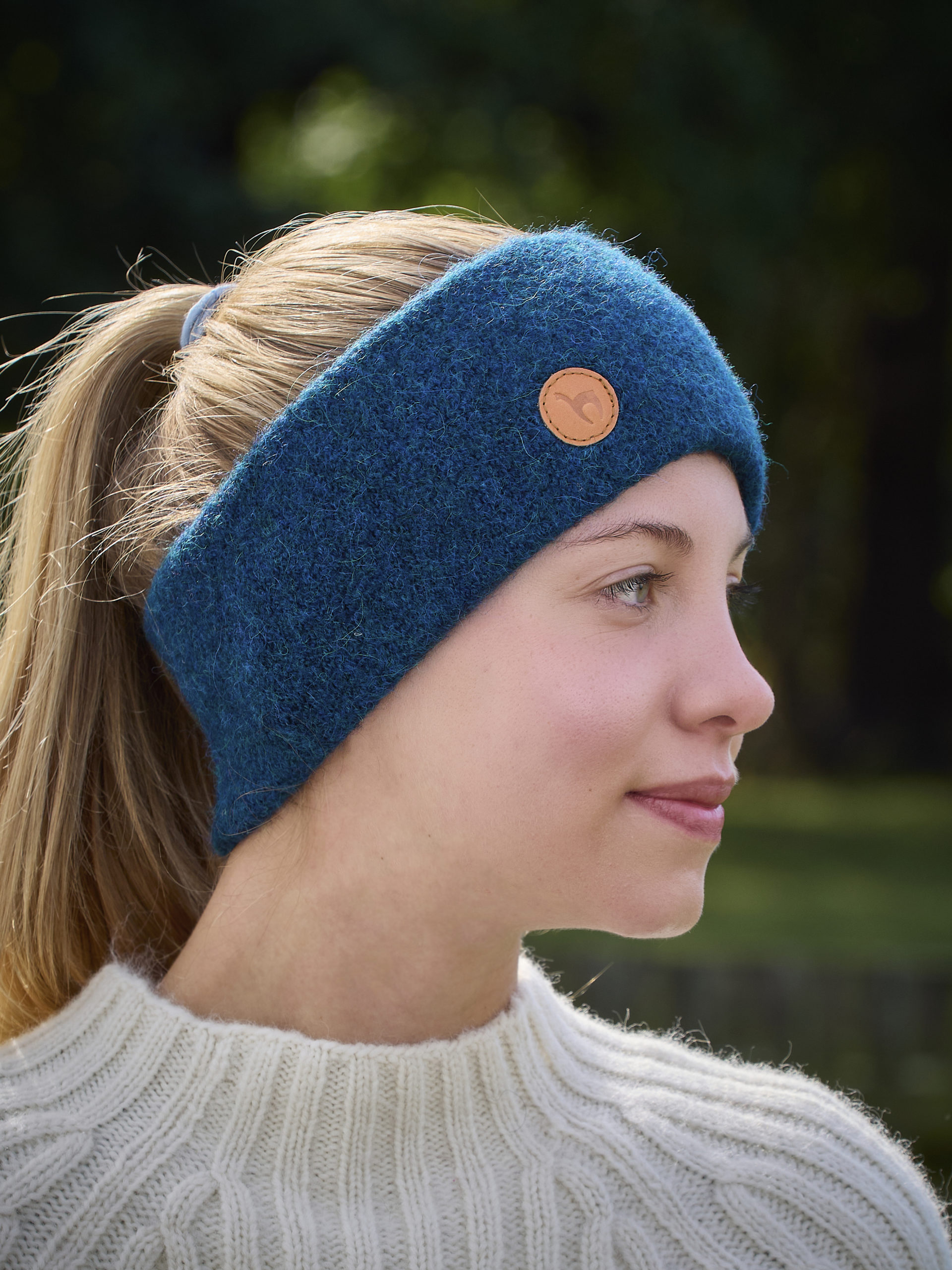 Stirnband stretch aus Alpaka in petrol