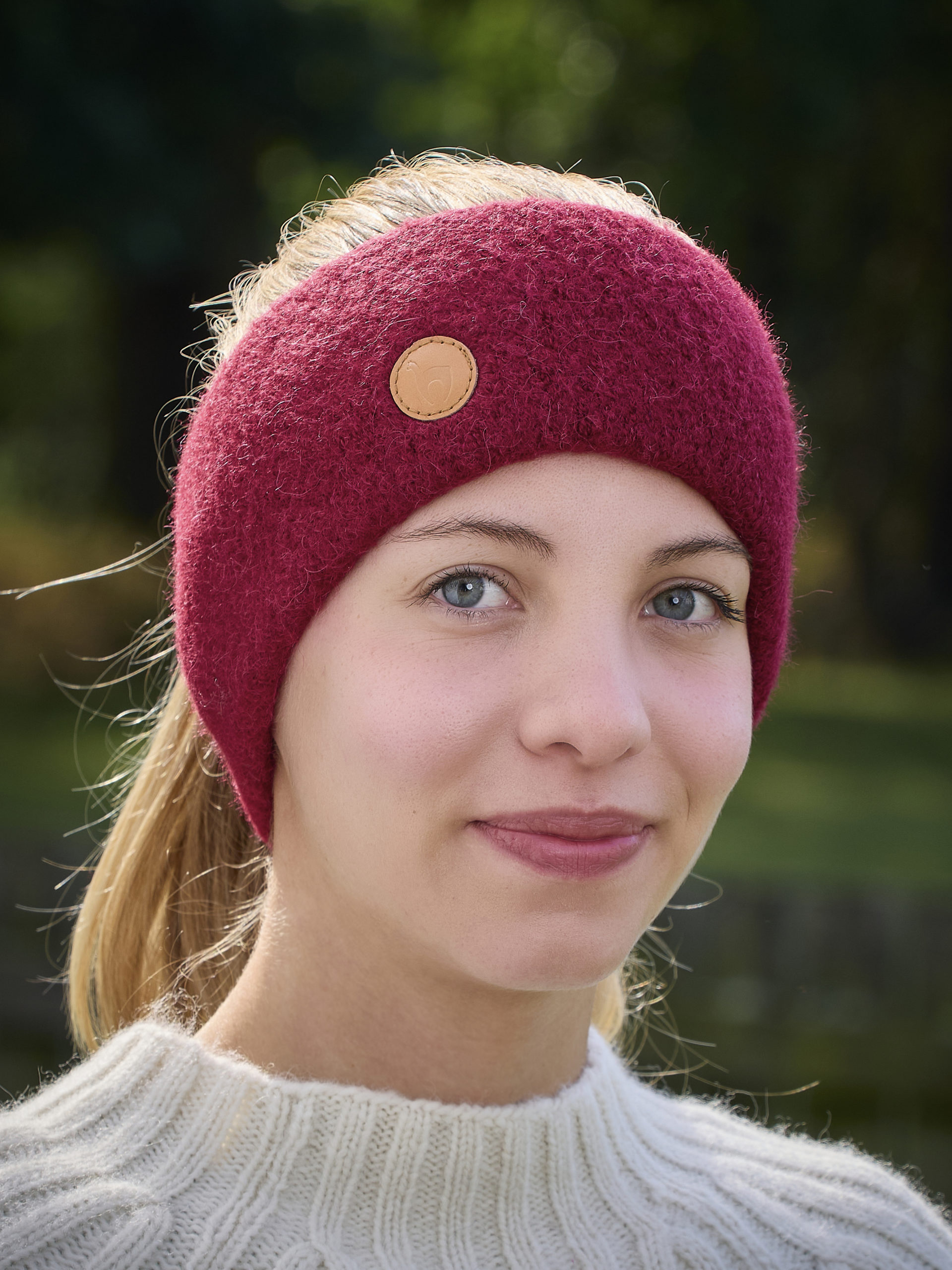 Stirnband stretch aus Alpaka in weinrot