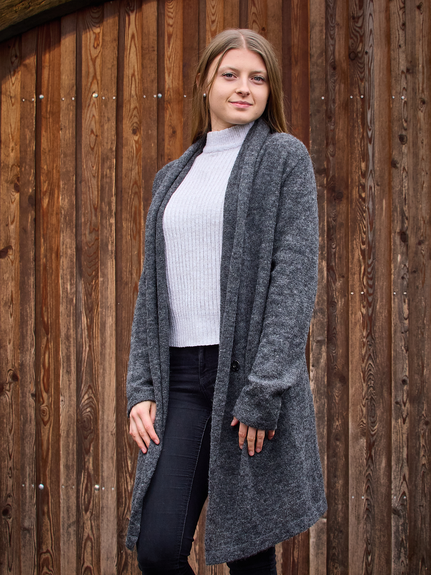 Lange Strickjacke Paulina in grau