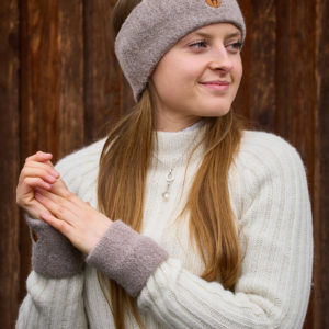 Stirnband und Pulswärmer stretch aus Alpaka in sand