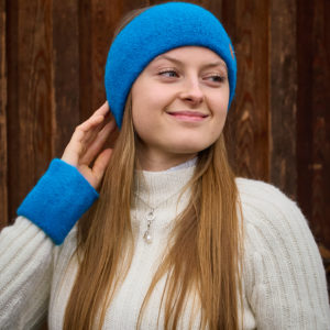 Stirnband stretch und Pulswärmer aus Alpaka in azurblau