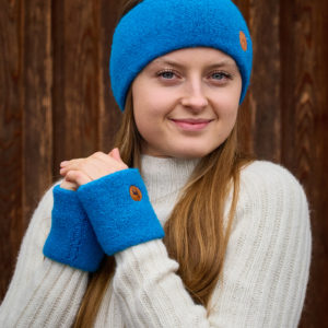 Stirnband stretch und Pulswärmer aus Alpaka in azurblau