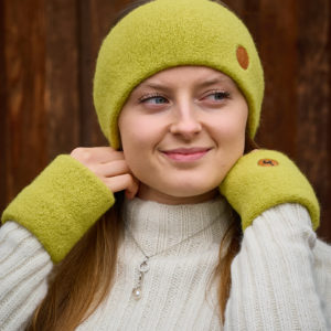 Stirnband stretch und Pulswärmer aus Alpaka in lemon
