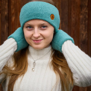 Stirnband stretch und Pulswärmer aus Alpaka in mint