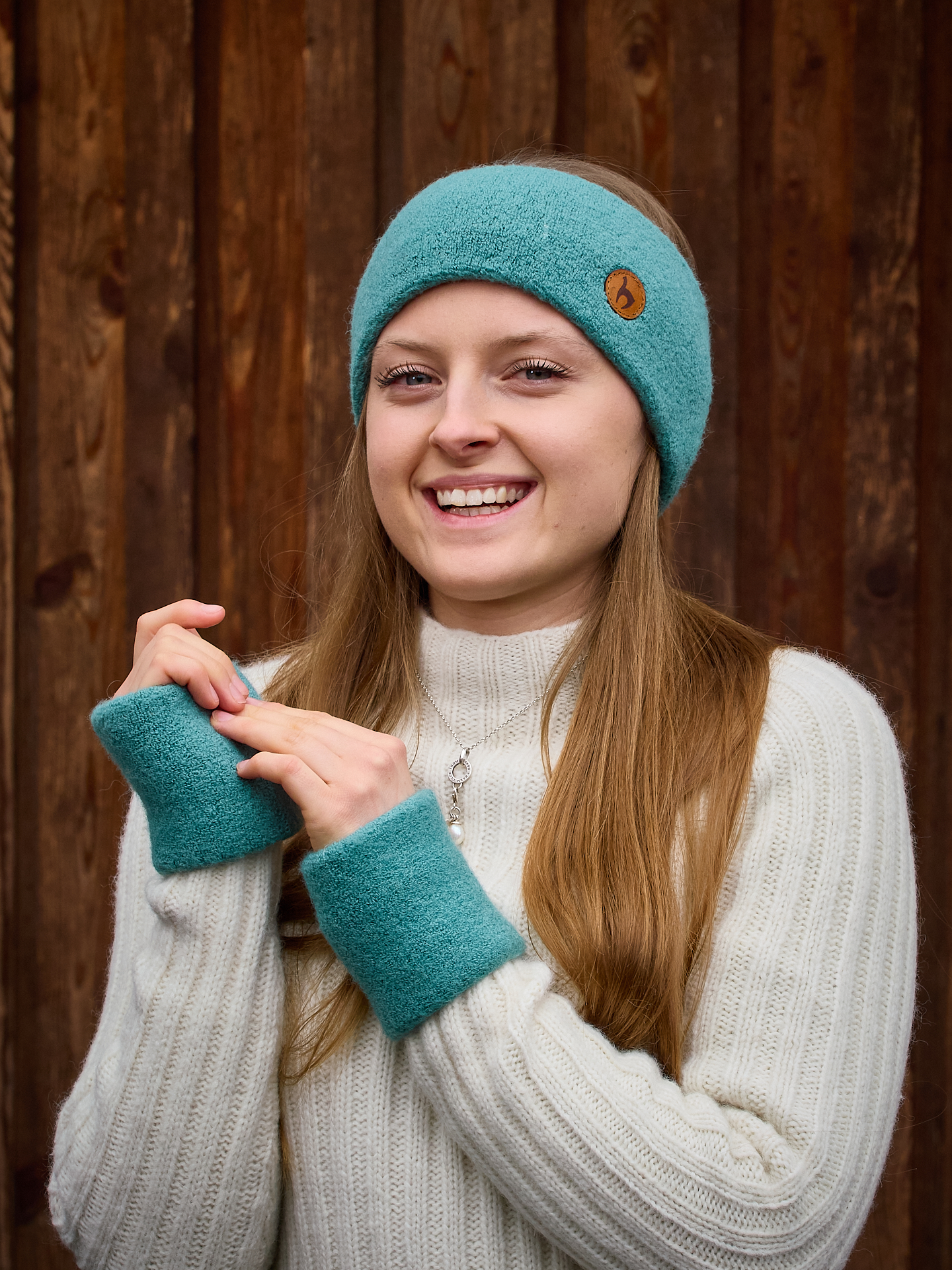 Stirnband stretch und Pulswärmer aus Alpaka in mint