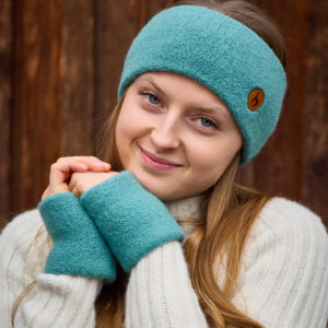 Stirnband stretch und Pulswärmer aus Alpaka in mint