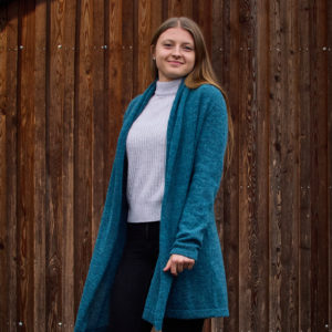 Lange Strickjacke Paulina in petrol
