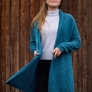 Lange Strickjacke Paulina in petrol