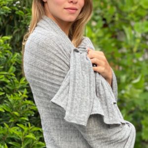 Schal/Stola Suave aus Babyalpaka in silbergrau mit Zopfmuster